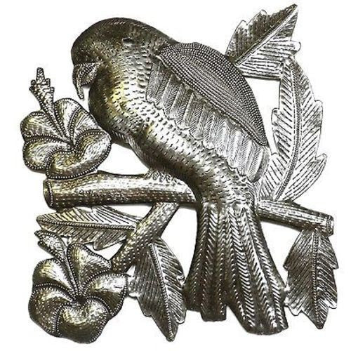 Parrot on a Branch 12-inch Square Metal Wall Art Handmade and Fair Trade