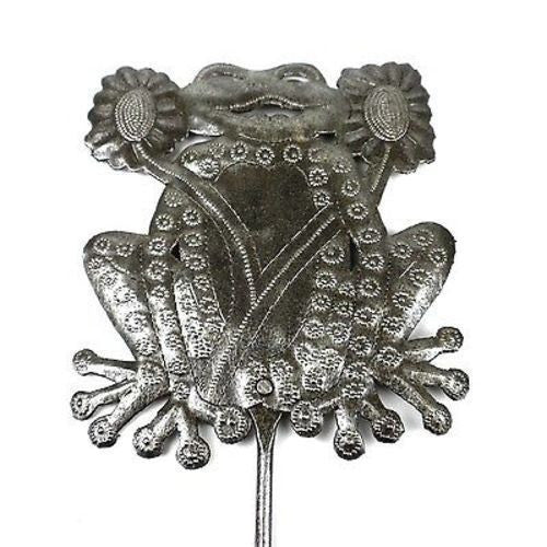 28-inch Metal Garden Stake With Frog  Handmade and Fair Trade