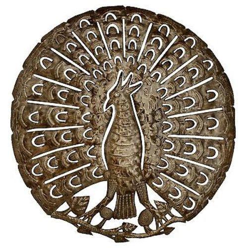 Peacock 24 Inch Metal Art Handmade and Fair Trade