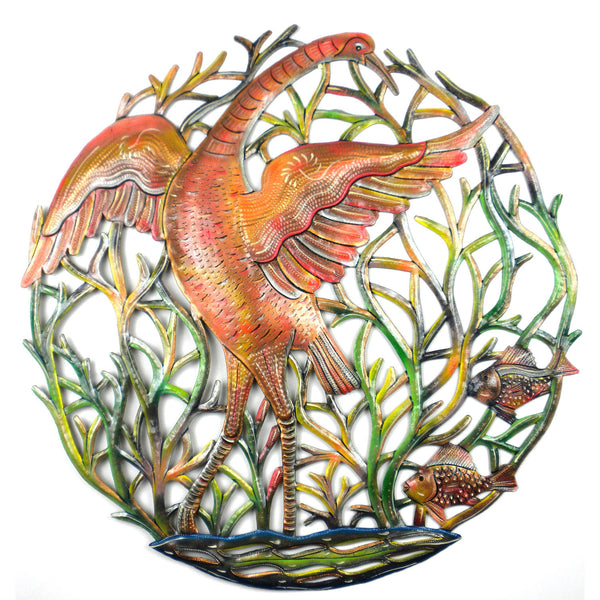 Painted Crane Metal Art Handmade and Fair Trade