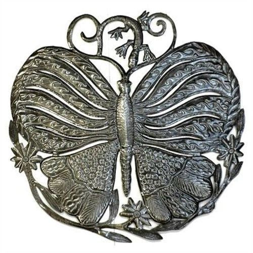 Steel Drum Art - 24 inch Butterfly and Gecko Handmade and Fair Trade