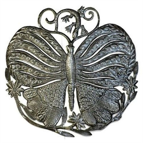 Steel Drum Art - 24 inch Butterfly and Gecko Handmade and Fair Trade