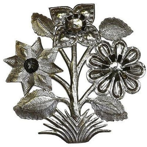 Flowers Metal Wall Art 15-inch Diameter Handmade and Fair Trade